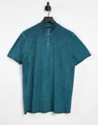 ASOS DESIGN - T-shirt med halv lynlås i grøn olievask