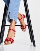 Love Moschino - Røde sandaler med hæl og hjerter