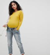 Højtaljede 80'er-jeans med taljekant over maven og aftageligt taljebånd fra Bandia Maternity-Blå