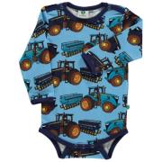 Småfolk Mønstret Babybody Med Traktorer Blue Grotto | Blå | 56 cm