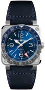 Bell & Ross Herreur BR0393-BLU-ST/SCA BR 03-93 GMT Blå/Læder