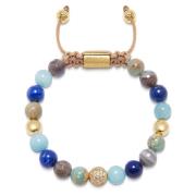 Women`s Beaded Bracelet with Aquamarine, Blue Lapis, Opal, and Botswana Agate