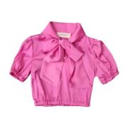 Pink Halværmet Skjorte med Sløjfe