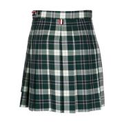 Grøn Tartan Mini Plisseret Nederdel