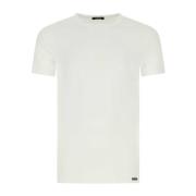 Hvid Strækbar Bomuld T-Shirt