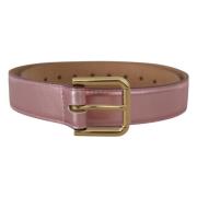 Metallic Pink Polished Leather Logo Metal Buckle Bælte