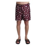 Maroon Hats Print Beachwear Shorts