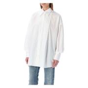Oversize Poplin Skjorte med Sangallo Detaljer