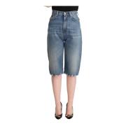 Blå Højtaljede Denim Cropped Jeans