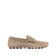 Beige Suede Penny-Slot Loafers