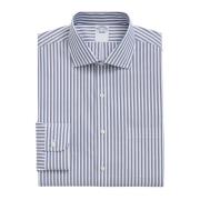 Blå Stribet Regular Fit Non-Iron Stretch Bomuldsskjorte med Engelsk Krave