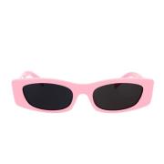 Geometriske solbriller i pink acetat med mørke røgfarvede linser