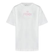 Piger Ribbet Crewneck T-Shirt med Pink Pailletter