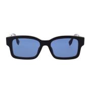 Glamourøse firkantede solbriller med mørkt blankt stel og transparente blå linser