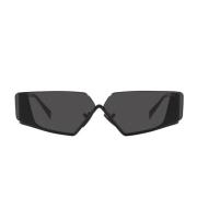 Solbriller med uregelmæssig form og mørkegrå linser