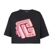 Kortærmet T-shirt med neontrykt labyrintlogo