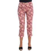 Pink Floral Brocade Capri Bukser