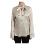 Beige Silkesatin Bluse med Queen Broderi