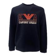 Marineblå Dobbelt Jersey Sweatshirt med Maxi Logo Skrift og Rød Orange Ørnelogo