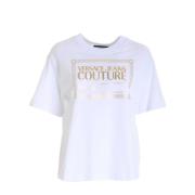 Hvid Dames T-shirt - M, Klassisk Rund Hals med Guld Logo