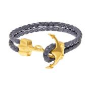 Men's Grey Leather Bracelet with Gold Anchor