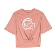 Rosa Cropped T-shirt med Logo Print