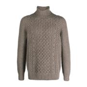 Grå Aran-strik Roll-Neck Sweater