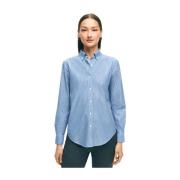 Blå Non-Iron Stretch Supima Bomuldsskjorte med Button-Down Krave