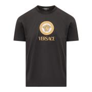 Sort Crew Neck T-shirt med Broderet Medusa Logo