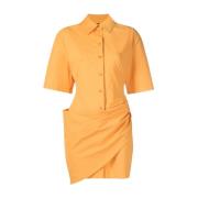 Tangerine Orange Wrap Skjortekjole