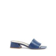 Blå Læder Sandaler med 4 cm Hæl