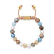 Women's Beaded Bracelet with Pearl, Larimar, Opal and Gold