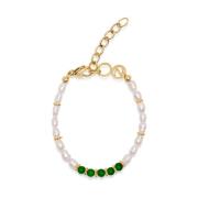 Women's Beaded Bracelet with Pearl and Green Agate