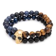 Double Beaded Bracelet with Dumortierite, Brown Tiger Eye, Blue Tiger Eye and Ebony