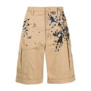 Beige Shorts med Malerisk Print