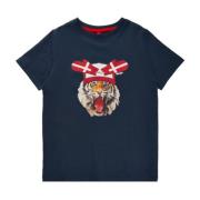 Mørkblå Tiger Print T-shirt