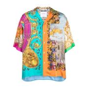Multifarvet Silkesatin Mix Print Skjorte