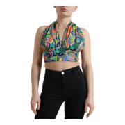 Multifarvet Halterneck Crop Top