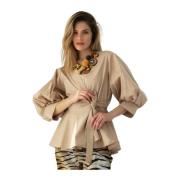 Beige Ballonærme Wrap Top