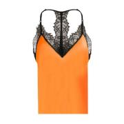 Orange Halterneck Top med Blondeindsatser