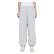 Grå Crinkle Nylon Track Pants med Elastisk Talje