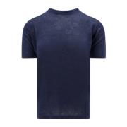 Blå Linned Crew-neck T-Shirt