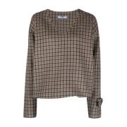 Brun Angora og Tartan Sweater med Trekantlomme