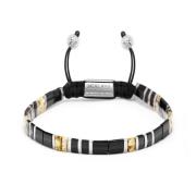 Men's Bracelet with Black, White Marbled and Silver Miyuki Tila Beads