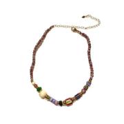 Multifarvet Vævet Halskæde med Vintage Perler og Halvædelsten