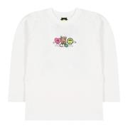 Hvid Langærmet T-shirt med Ikonisk Print