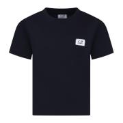 Blå Bomuld T-Shirt med Logo Label
