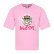 Lyserød Bomuld T-Shirt med Teddybjørn Print