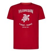 Rød Ribbet Crew Neck T-Shirt med Skildpadde Logo
