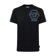 Sort T-shirt med Multicolor Logo Print